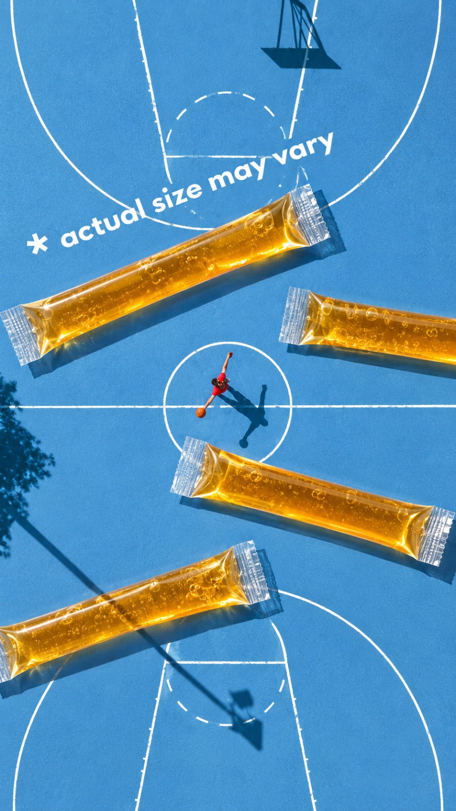 NEKT sachets scattered on a basketball court