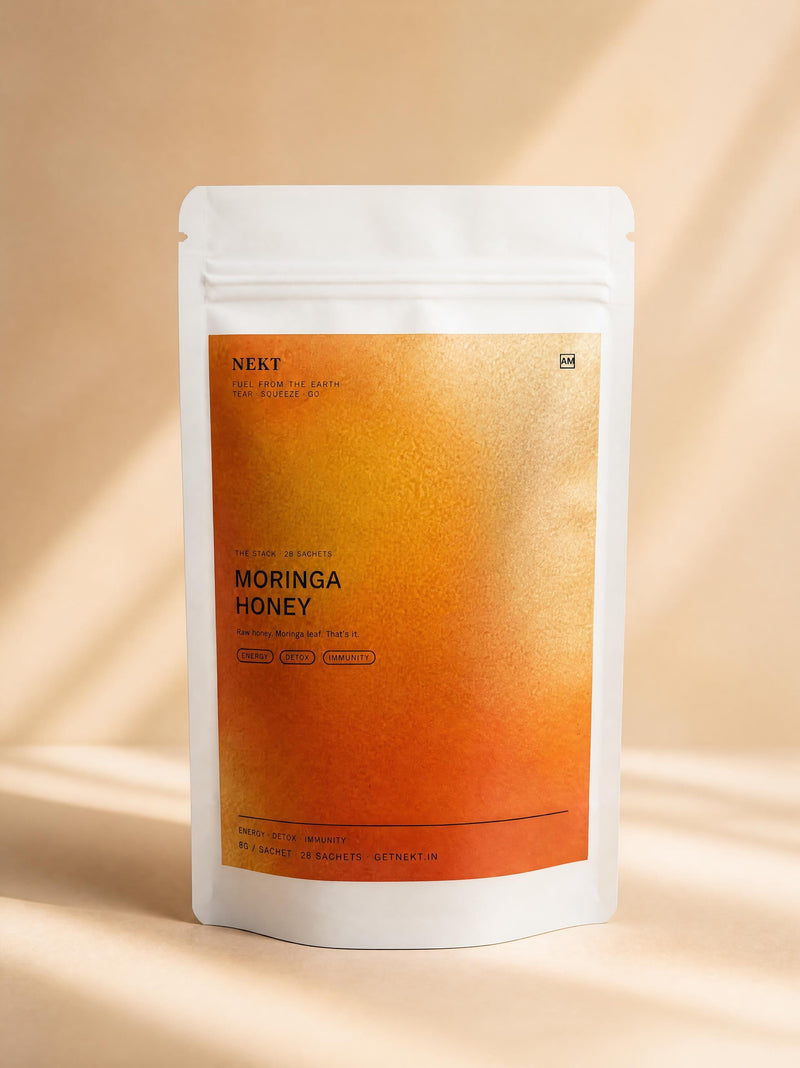 NEKT Moringa Honey — The Stack (28 sachets), white pouch
