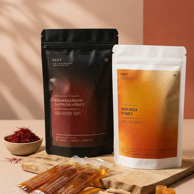 NEKT Moringa Honey and Ashwagandha Saffron Honey together — The Duo