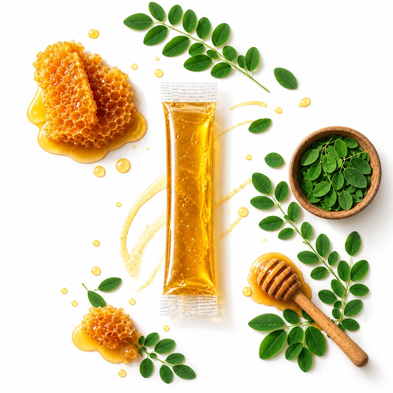 Moringa sachet and ingredients